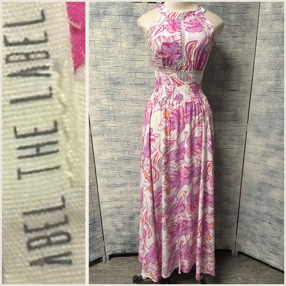 Abel The‎ Label Maxi Medium Pink Floral Halter Smocked Waist